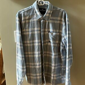Hollister flannel button down , size is L , color is light blue plaid